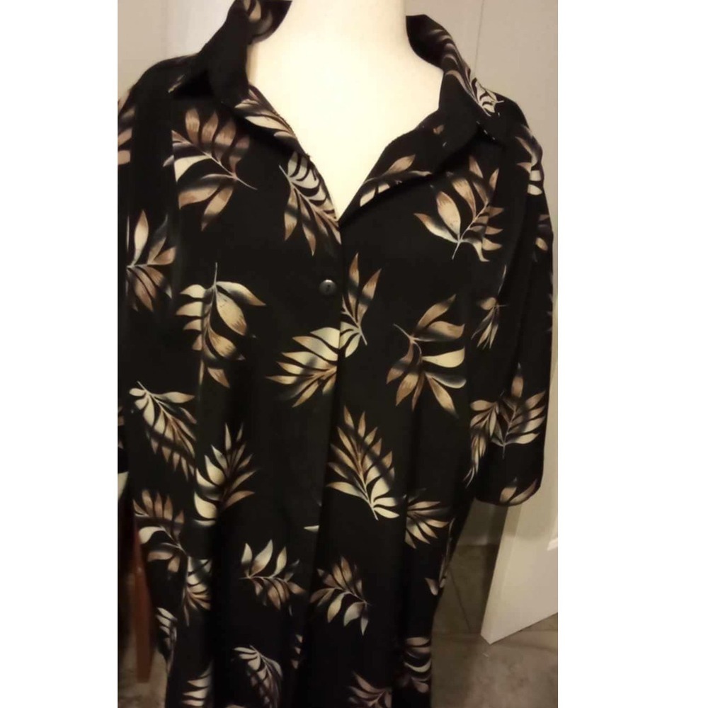 A Personal Touch Womens 4X Black‎ Tropical Leaf Print Button  Blouse USA Made